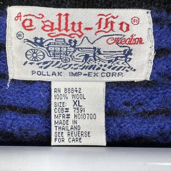 VTG Tally-Ho Womens XL Boiled Wool Cardigan Sweater Decorative Buttons Fair Isle - Picture 14 of 16